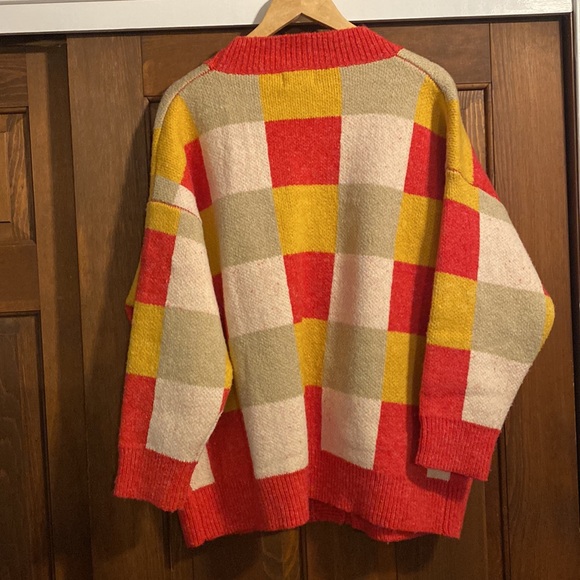 NWOT Anthropologie Look by M checkered oversized v neck button down cardigan OS - Picture 5 of 5